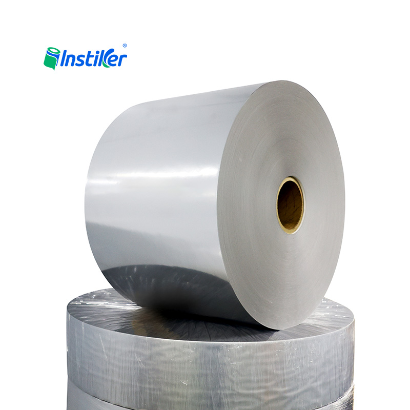 Metallic Texture Bright Silver BOPP Film Sticker Water Based Glue Glassine Liner Label Jumbo Rolls