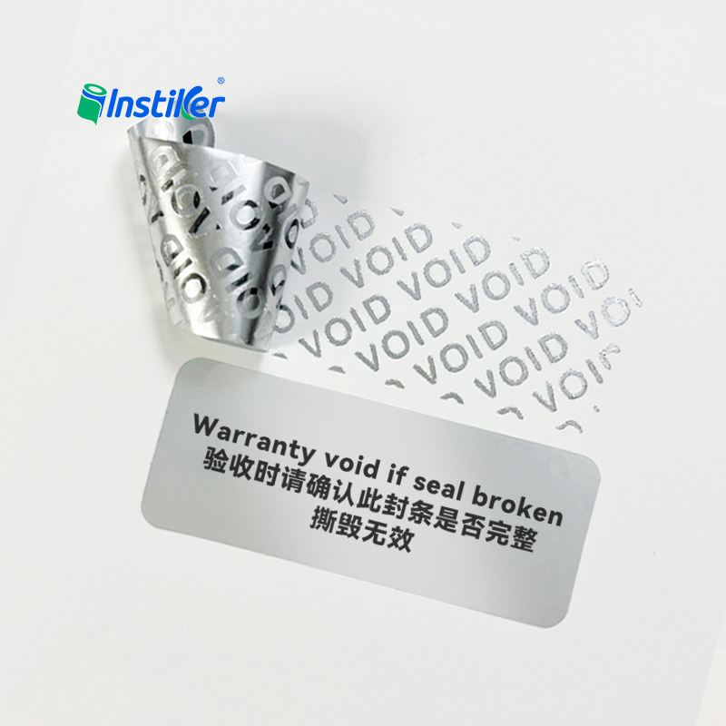 Anti-counterfeit Security Void Adhesive Labels 50μm Silver PET Self Adhesive Jumbo Roll Label Material Sticker