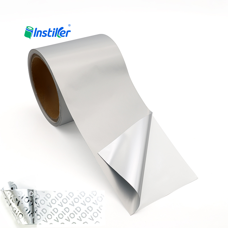 Anti-counterfeit Security Void Adhesive Labels 50μm Silver PET Self Adhesive Jumbo Roll Label Material Sticker