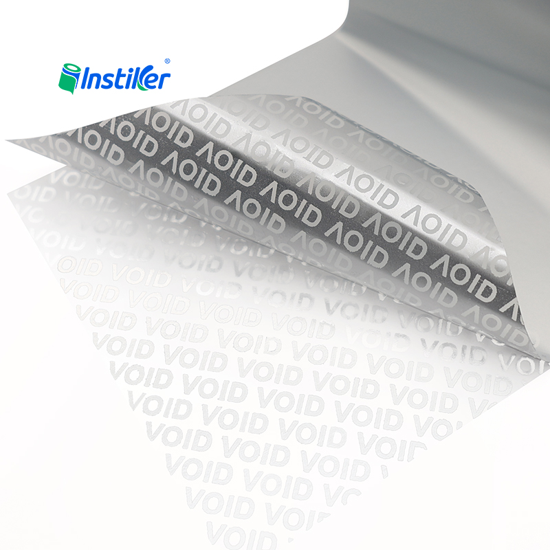 Anti-counterfeit Security Void Adhesive Labels 50μm Silver PET Self Adhesive Jumbo Roll Label Material Sticker