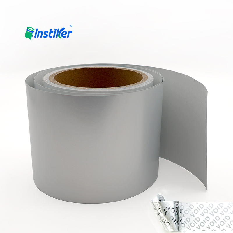 50mic Matte Silver PET Positive VOID Security Self Adhesive Sticker Paper Jumbo Roll