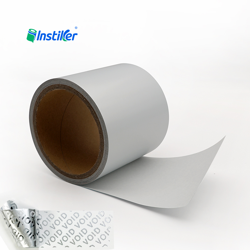 50mic Matte Silver PET Positive VOID Security Self Adhesive Sticker Paper Jumbo Roll