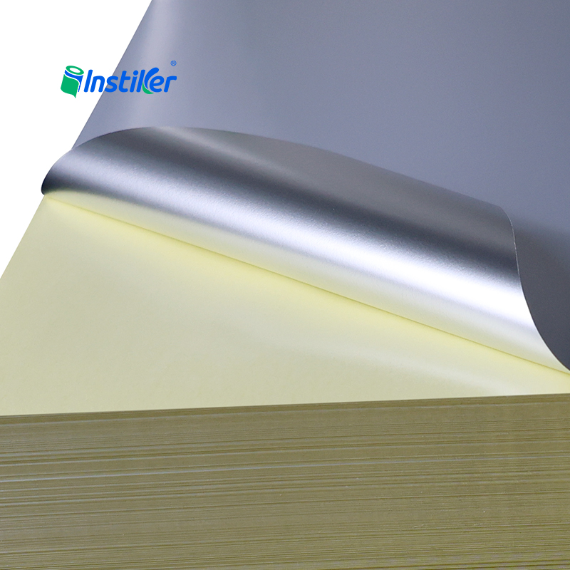 Metallic Matt Silver PET Film Solvent Acrylic Adhesive Label With Yellow Release Paper Sticker