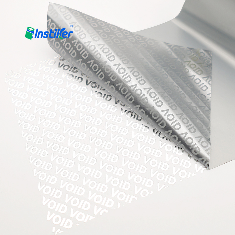 Anti-counterfeit Security Void Adhesive Labels 50μm Silver PET Self Adhesive Jumbo Roll Label Material Sticker